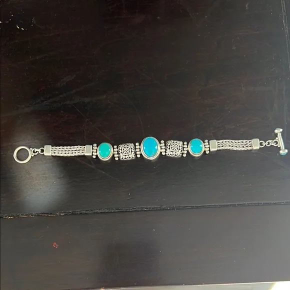 Elegant 925 Sterling  Silver Bracelet with Turquoise Stones - Picture 2 of 5